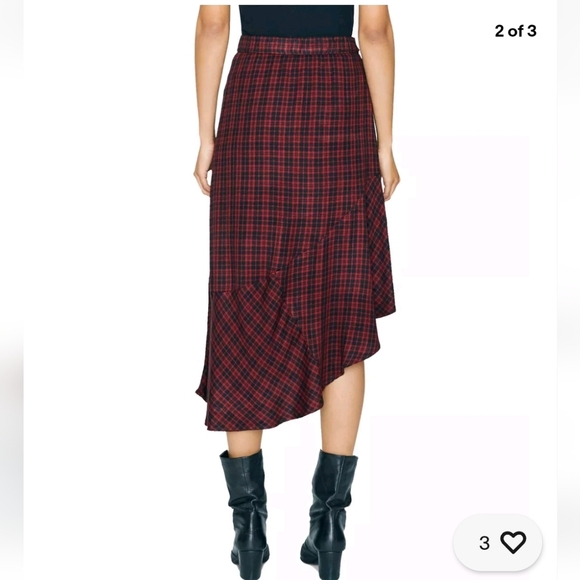 NWT Sanctuary Red Black Plaid Asymmetrical Midi Skirt Size 0 - Picture 15 of 16
